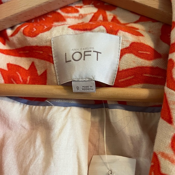 Vintage Y2K LOFT Women's Vibrant Orange and Cream Floral Blazer dead stock - Picture 7 of 14